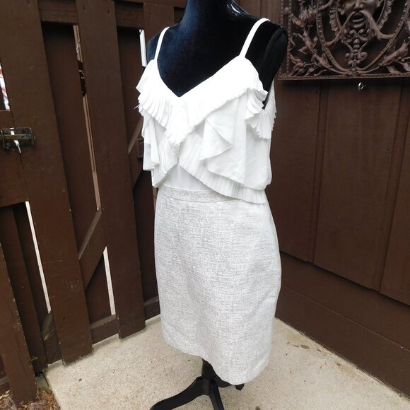 Ann Taylor LOFT Sz 10 White & Silver Fitted Dress NEW - Picture 2 of 5